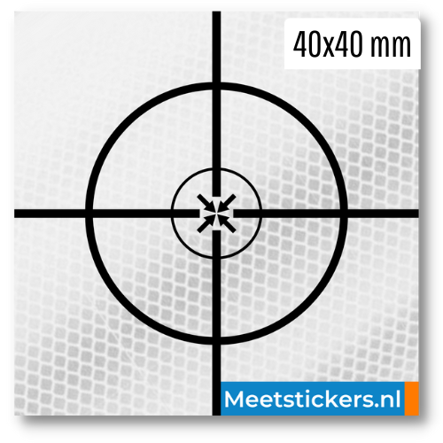 4x4cm Premium Meetsticker Wit Reflecterend zilver schildje met kruisdraad maatvoering